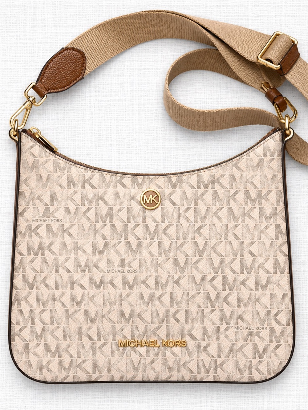 Michael Kors Beige Logo Crossbody with Contrast Strap